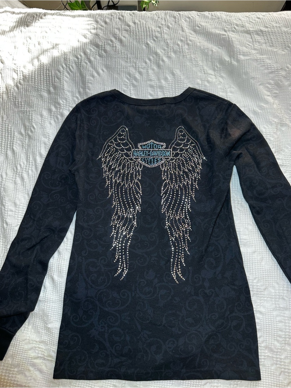 Harley Davidson Long Sleeve Bedazzled T-shirt in Black - Picture 3 of 4